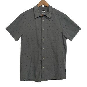 North Face Shirt Mens Large Gray Short Sleeve Nylon Button Up Outdoor Hiking